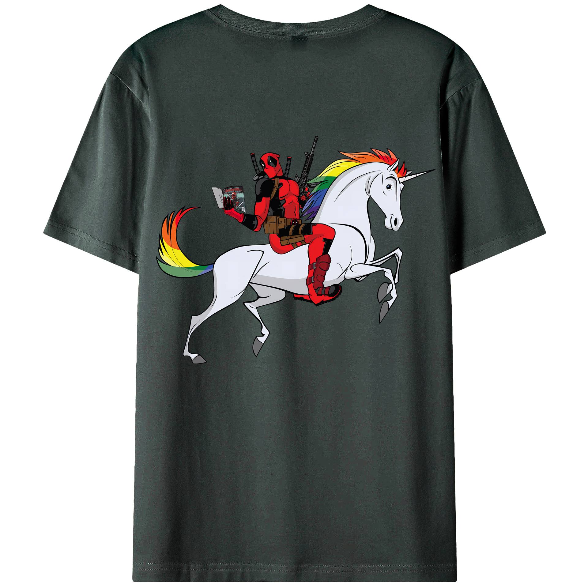 （画像用） Deadpool デッドプール 綿100％ メンズ半袖Tシャツ（バックプリント） 通気性